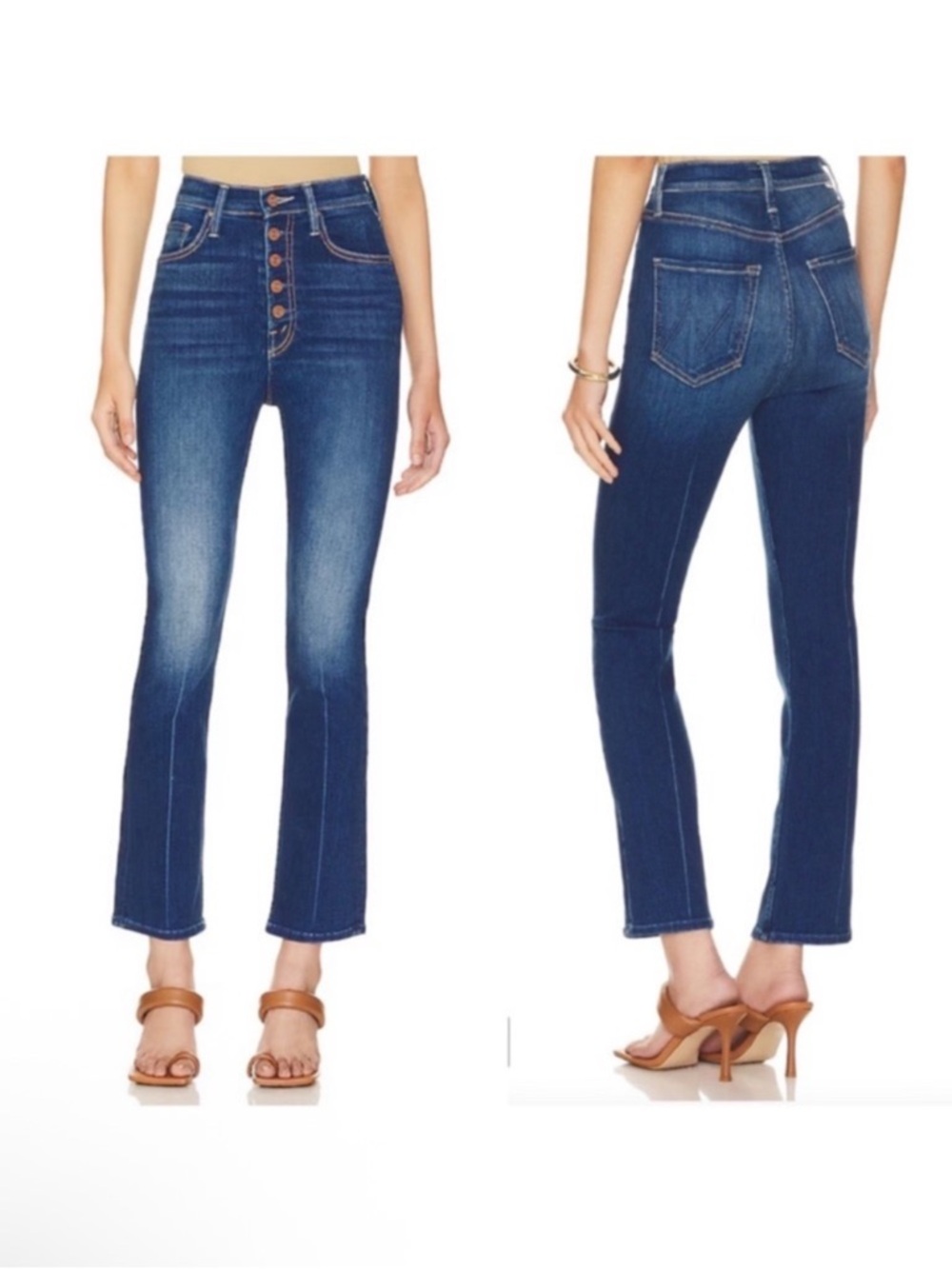 MOTHER Denim The Pixie Rider Ankle Taxi High Rise Button Fly Jeans